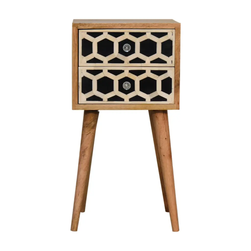 Solid Wood Mini Bone Inlay 2 Drawer Bedside Table, Light Brown Nightstand Storage artisan furniture