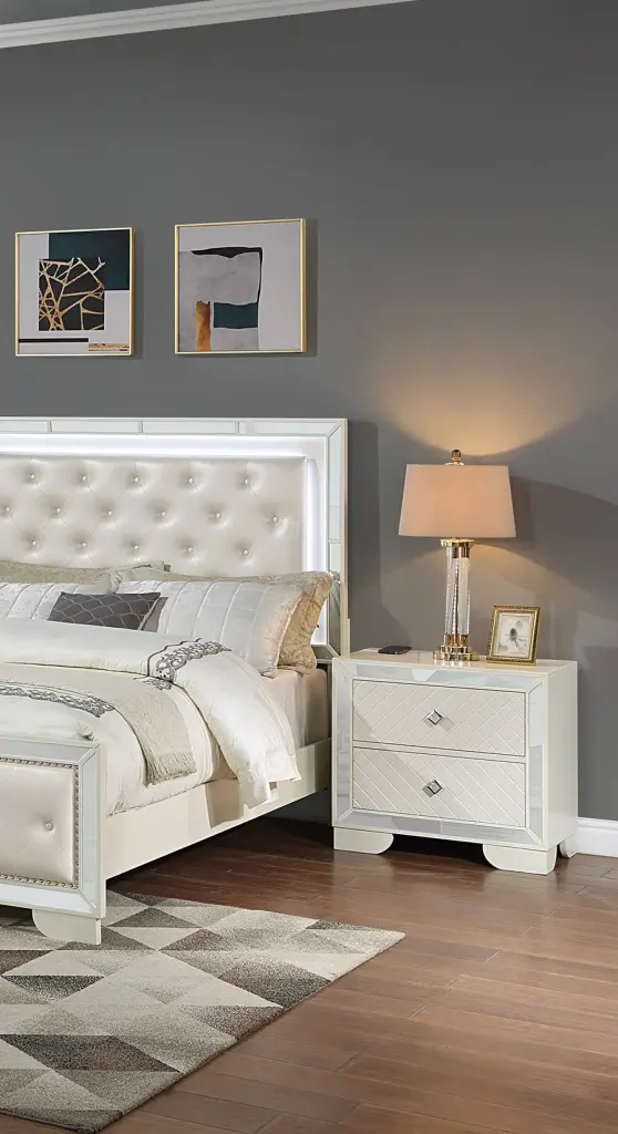 Timeless Premium Look Cream 1Pc Nightstand Wooden Bedside Table 2X Drawers kanepe