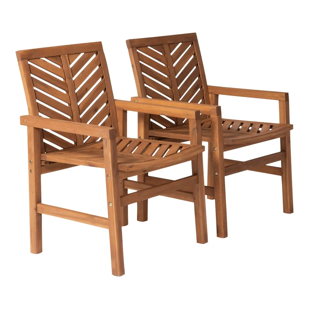 Modern 2 Piece Chevron Patio Chairs Brown Acacia Wood Outdoor Furniture walker edison