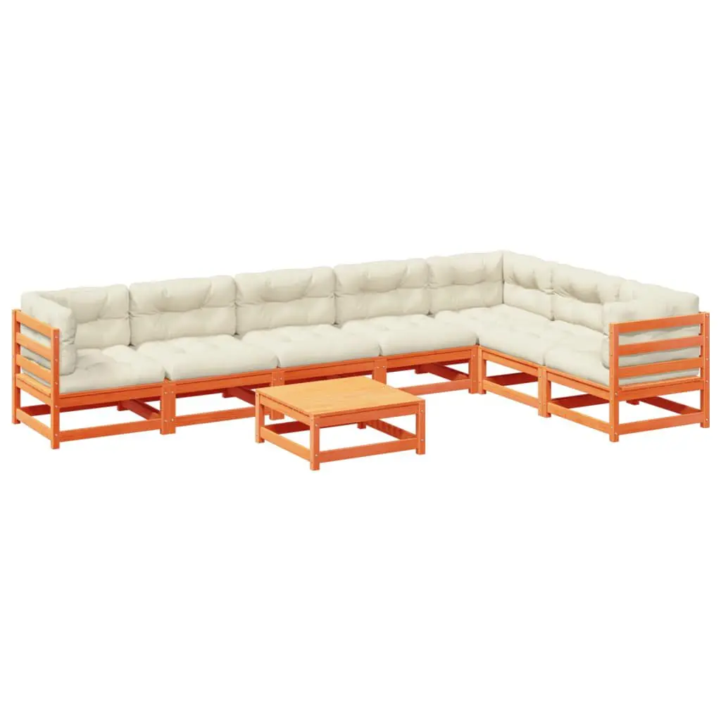 8 Piece Patio Sofa Set Cushions Wax Brown Solid Wood Pine Outdoor Furniture