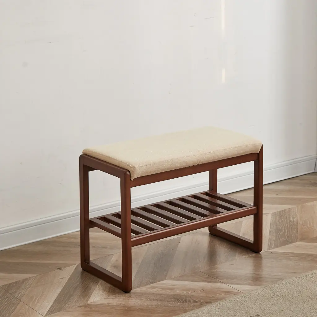 Walnut Hue Solid Timber Shoe Bench Beech Timber Storage Rack Organizer yeswood furniture store