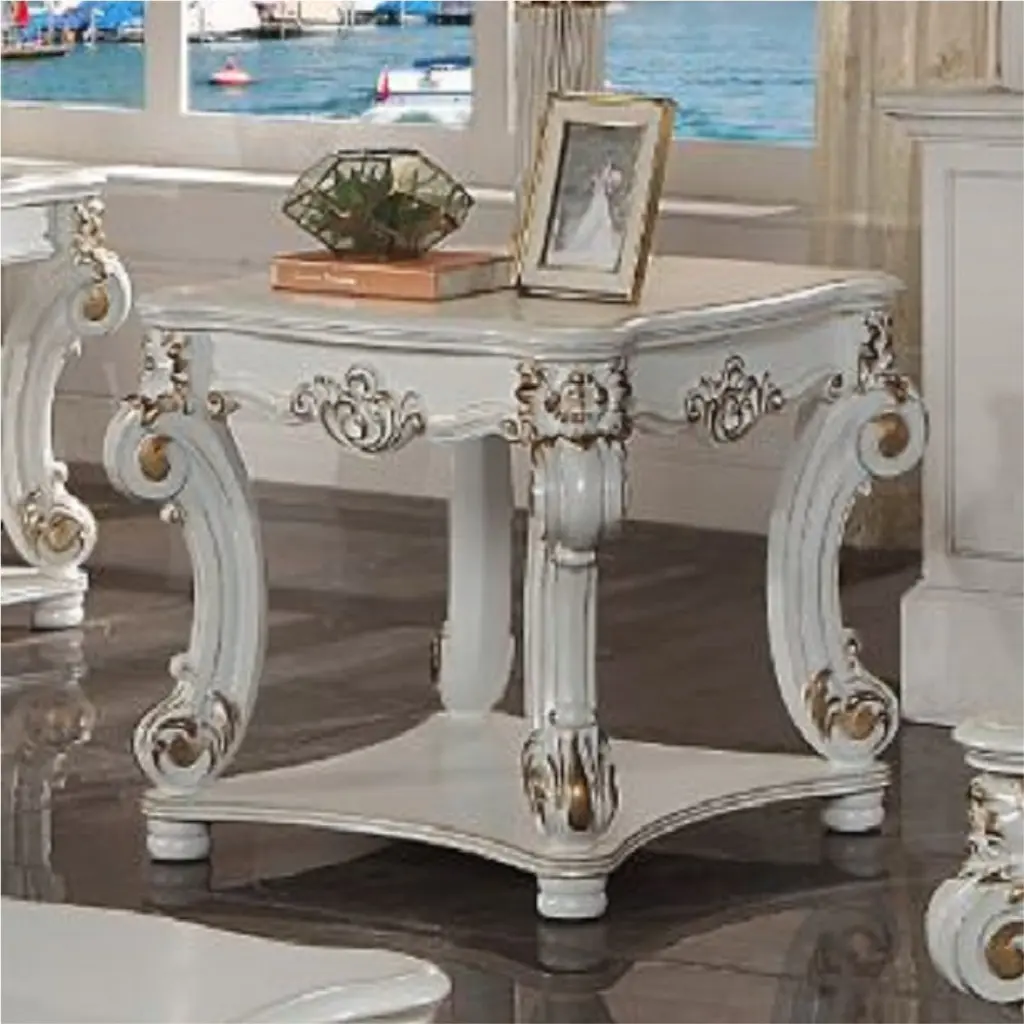 ACME Vendome Wooden Side Table Scrolled Legs Antique Pearl Acme Furniture