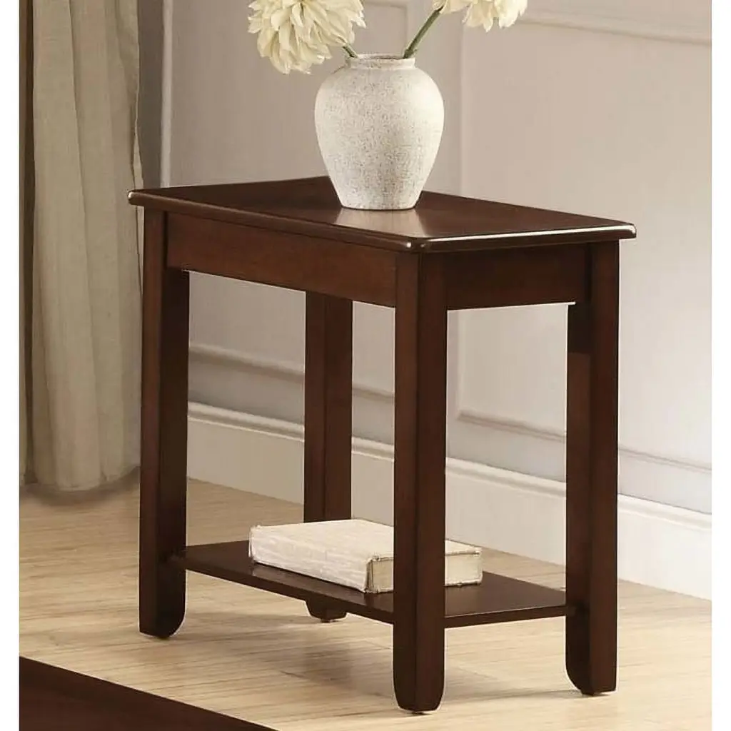Solid Wooden Side Table Bottom Shelf Cherry Brown Saltoro Sherpi
