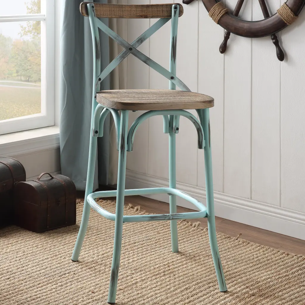 Antique Sky and Antique Oak Bar Stool Cross Back Oak Bedroom Stool furniture max