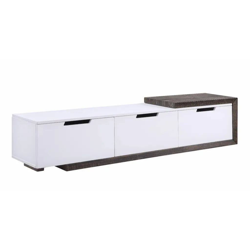 Orion 3-Drawer Wooden TV Stand White High Gloss and Rustic Oak - Stylish Entertainment Center Acme Furniture