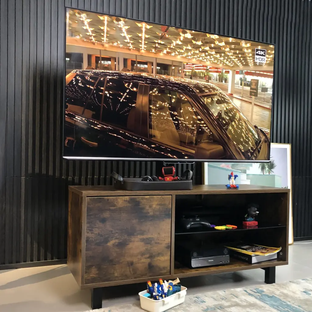 DreamBuck Rustic Brown TV Console Push-to-Open Storage Cabinet TVs up to 65 Inches