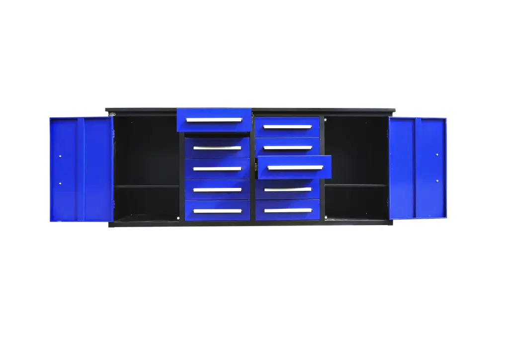 7' Storage Cabinets Workbench 10 Drawers & 2 Cabinets Blue Alloy Metal chery industrial inc