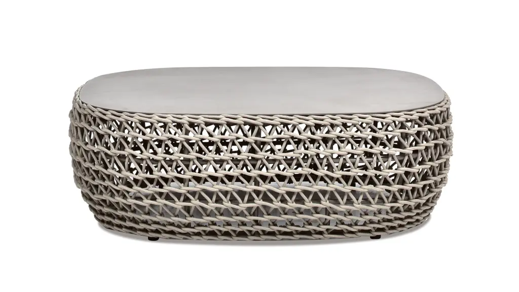 Willow 40.5 Inch Oval Woven Patio Coffee Table Light Beige Olefin JENNIFER TAYLOR J T