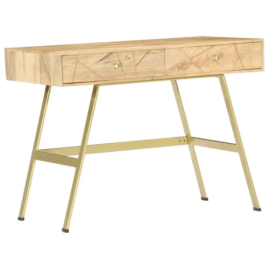 39.4 Inch Solid Mango Wood Writing Desk Drawers Home Office