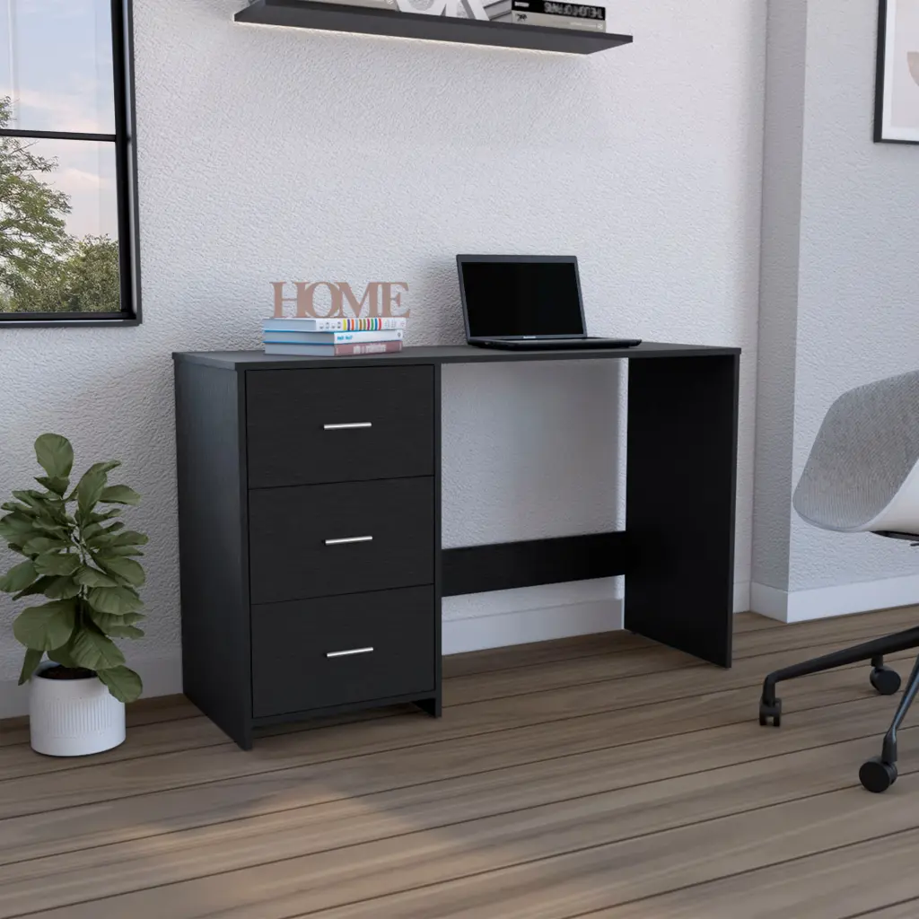Writing Desk 3 Drawers Black Black Particle Board Study Desk depot e-shop