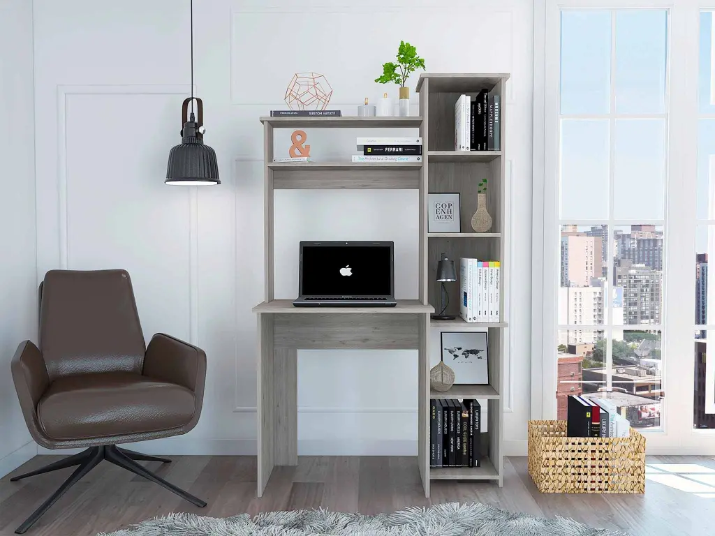 Nashville Writing Desk Six Shelves Gray Computer Desk Contemporary Design fm furniture