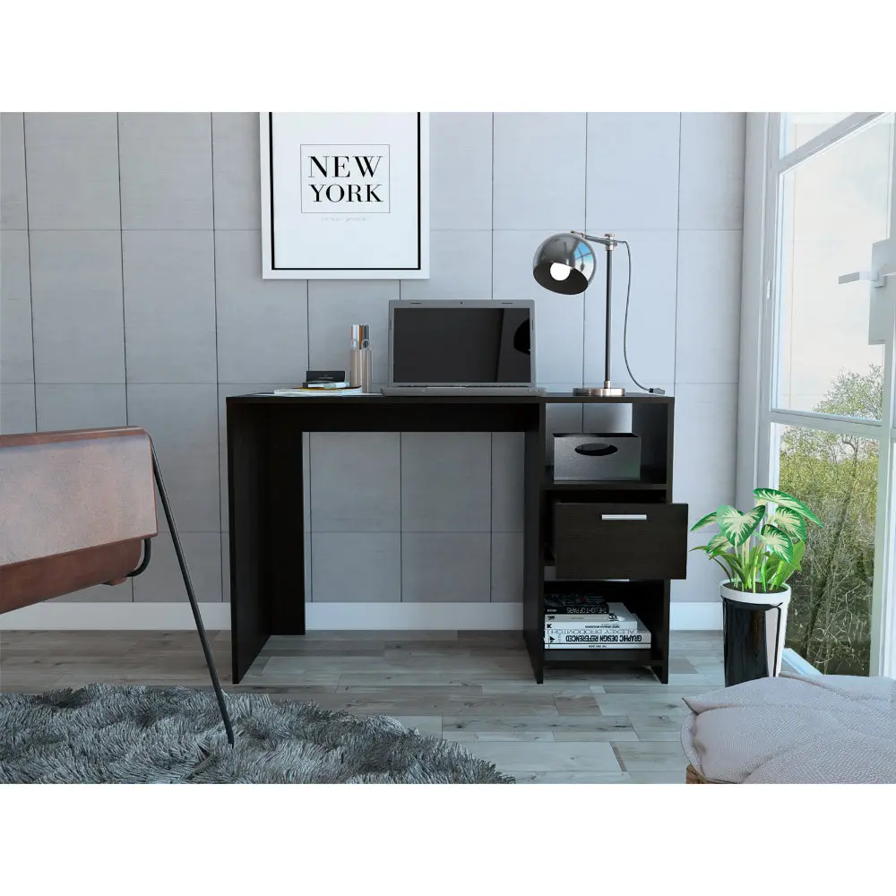 Black 2 Shelf 1 Drawer Writing Desk - Engineered Wood Home Office Desk furniture max