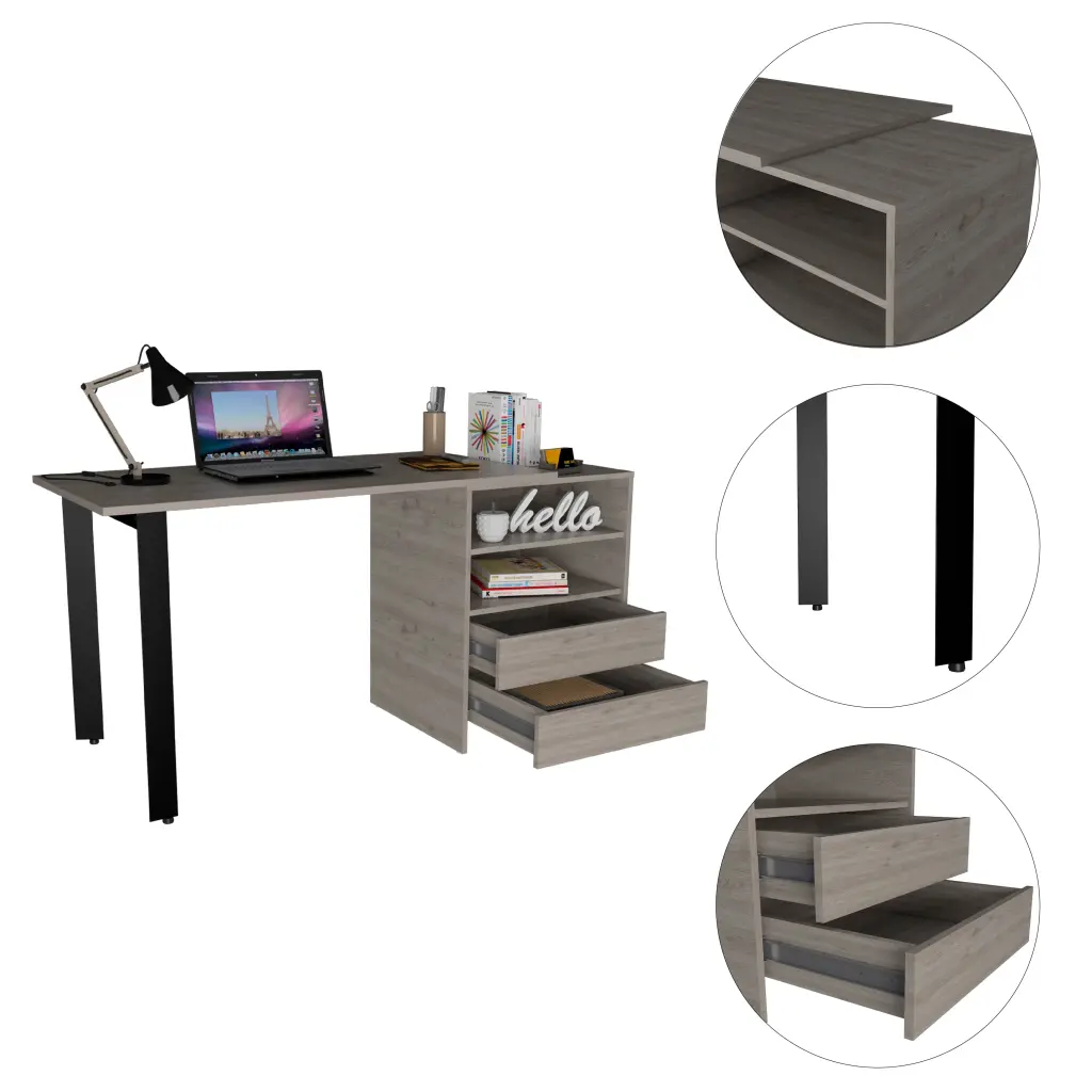 Light Gray 2 Drawer 2 Shelf Writing Desk Light Gray Particle Board furniture max
