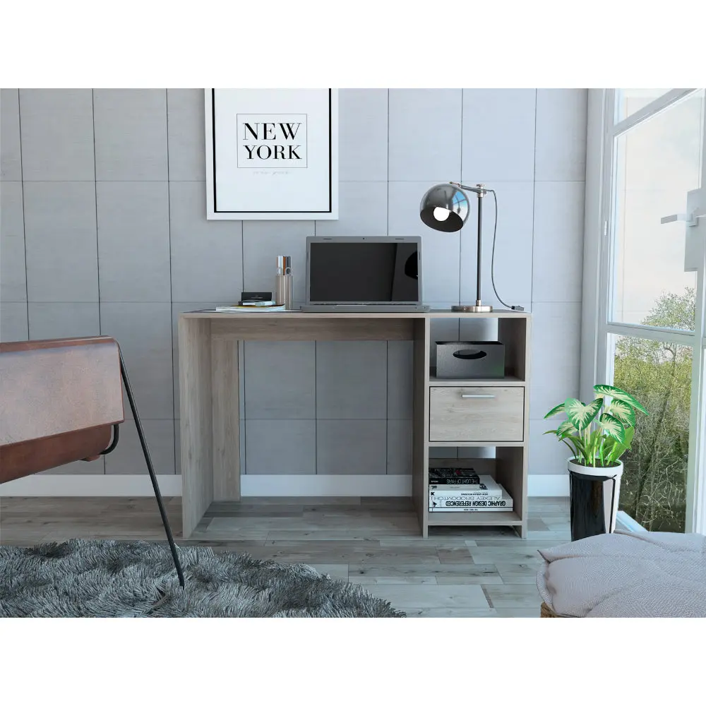 Light Gray 2 Shelf 1 Drawer Writing Desk Gray Engineered Timber furniture max