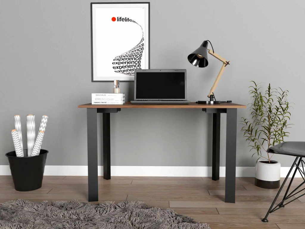 Mahogany Rectangle Writing Desk Steel Legs Brown Particle Board Study Table furniture max