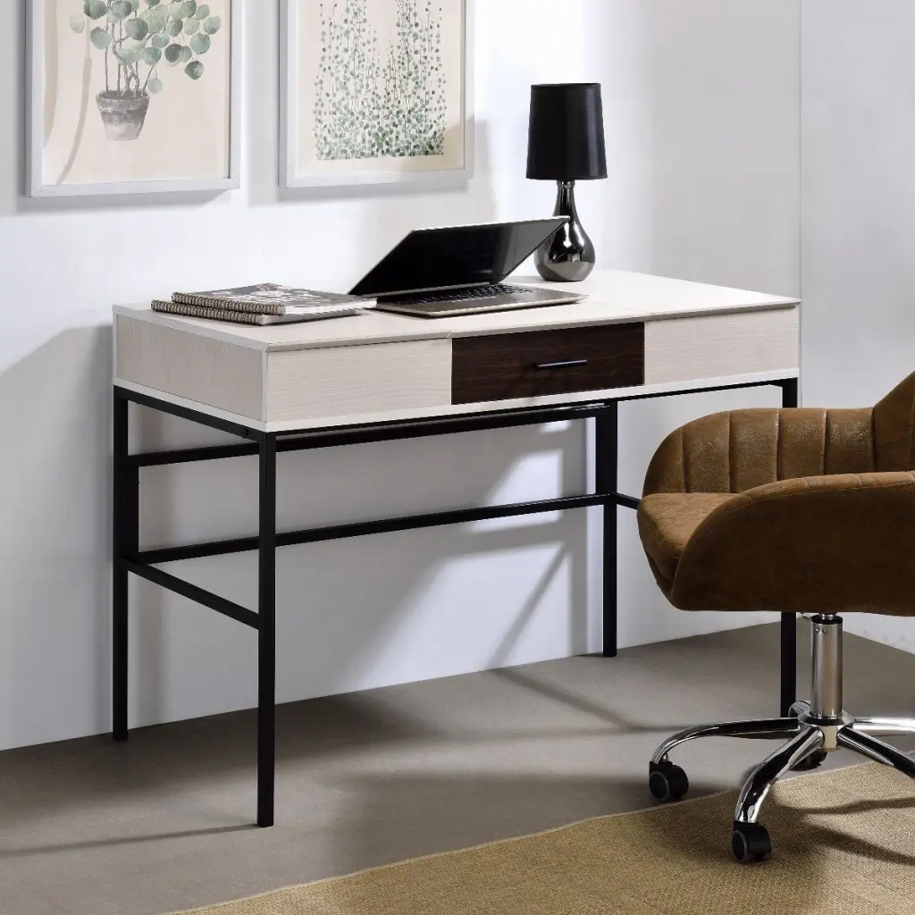 Natural And Black Writing Desk USB Port Black Engineered Wood Home Office Desk furniture max