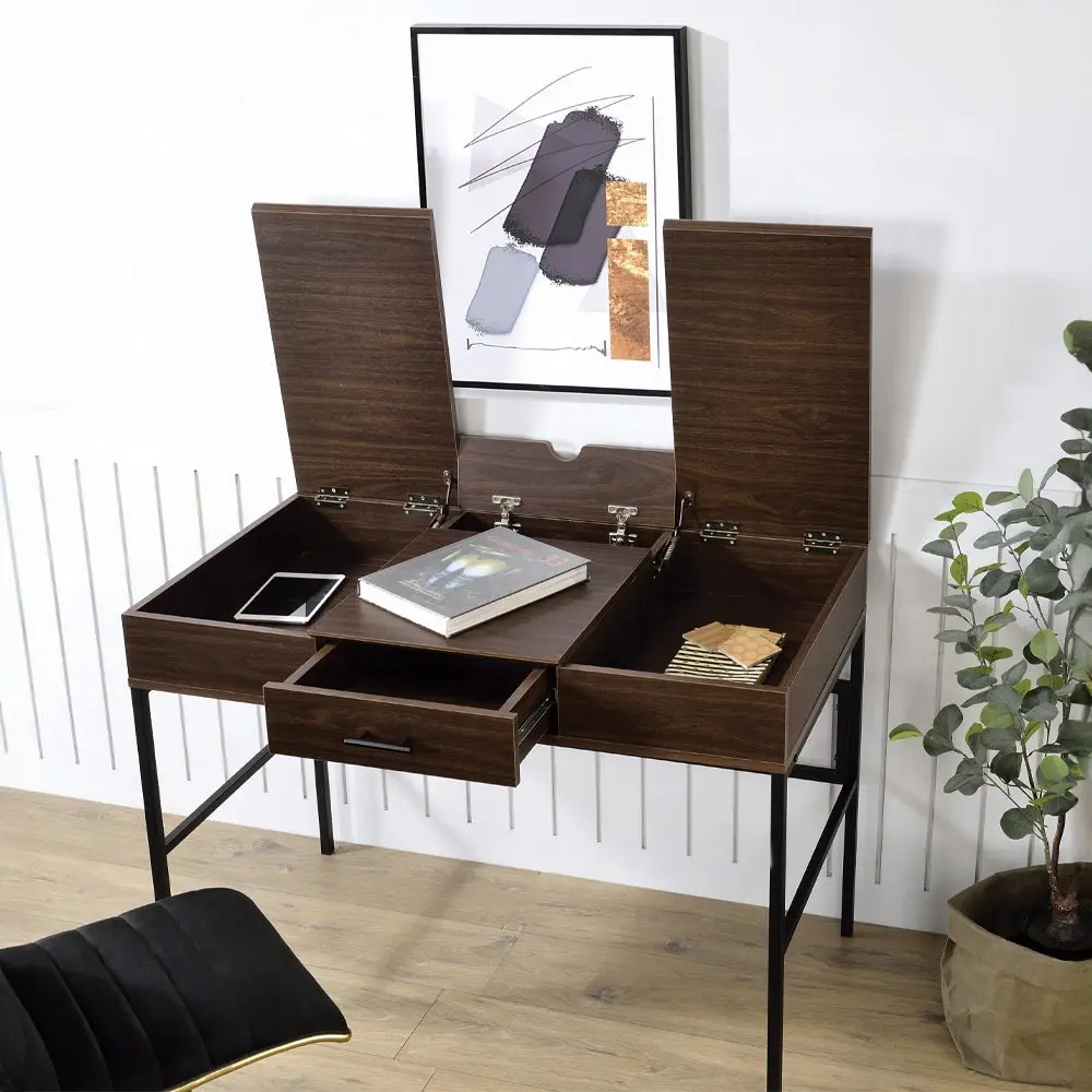 Oak And Black 1 Drawer Writing Desk USB Port Modern Home Office Furniture furniture max