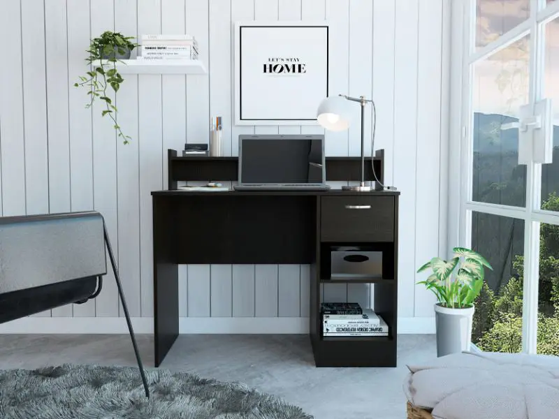 Portland 2 Shelf 1 Drawer Writing Desk Black Engineered Timber furniture max