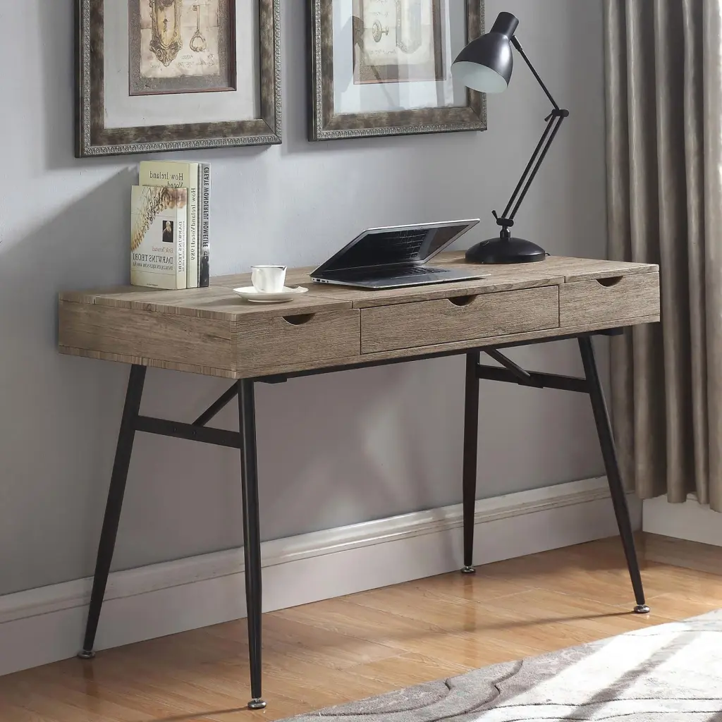 Rustic Driftwood And Dark Metal Alloy 1 Drawer Writing Desk Brown furniture max