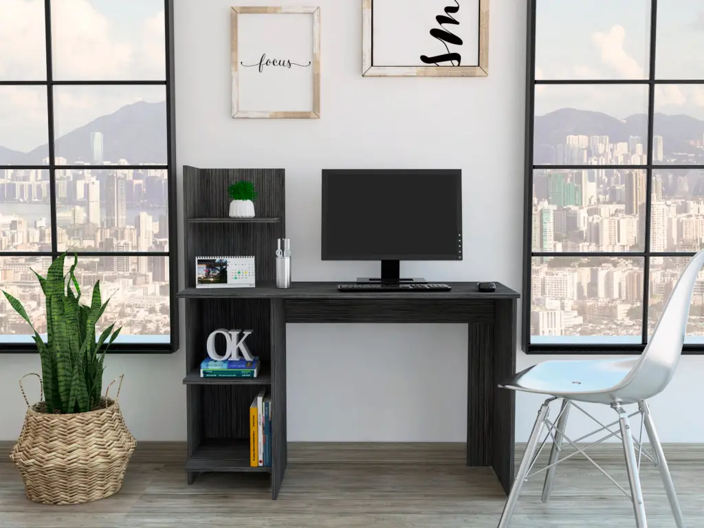 Smokey Oak 4 Shelf Writing Desk Gray Particle Board Home Office Desk furniture max