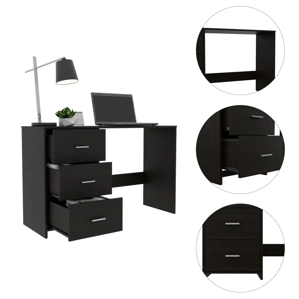 Ventura 3 Drawer Writing Desk Black Wengue Finish furniture max