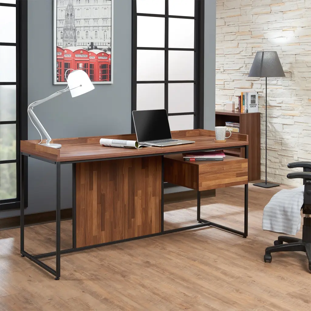 Walnut and Sandy Black 1 Drawer Writing Desk Home Office furniture max
