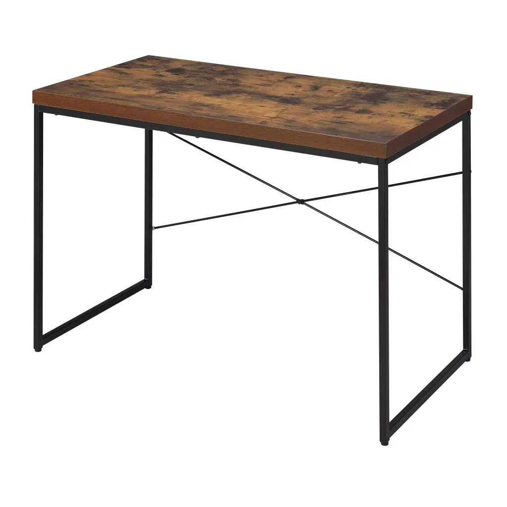 Weathered Oak and Black Writing Desk Metallic Sled Base furniture max