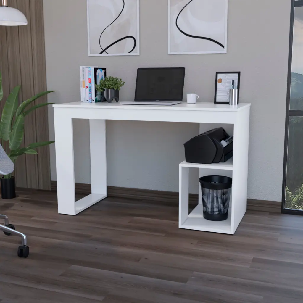 White Two Shelves Writing Desk - Rectangular Office Desk Home Office furniture max