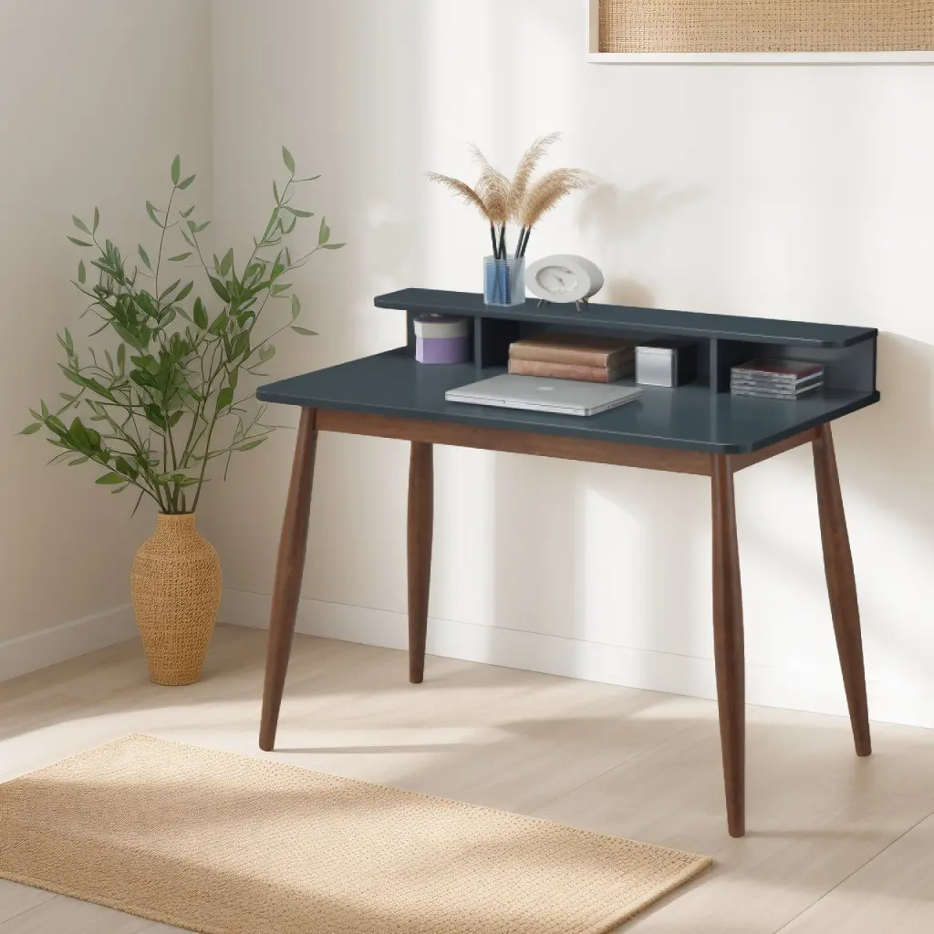 Roskilde Mid Century Modern Wood Writing Desk Hutch Grey Office hz