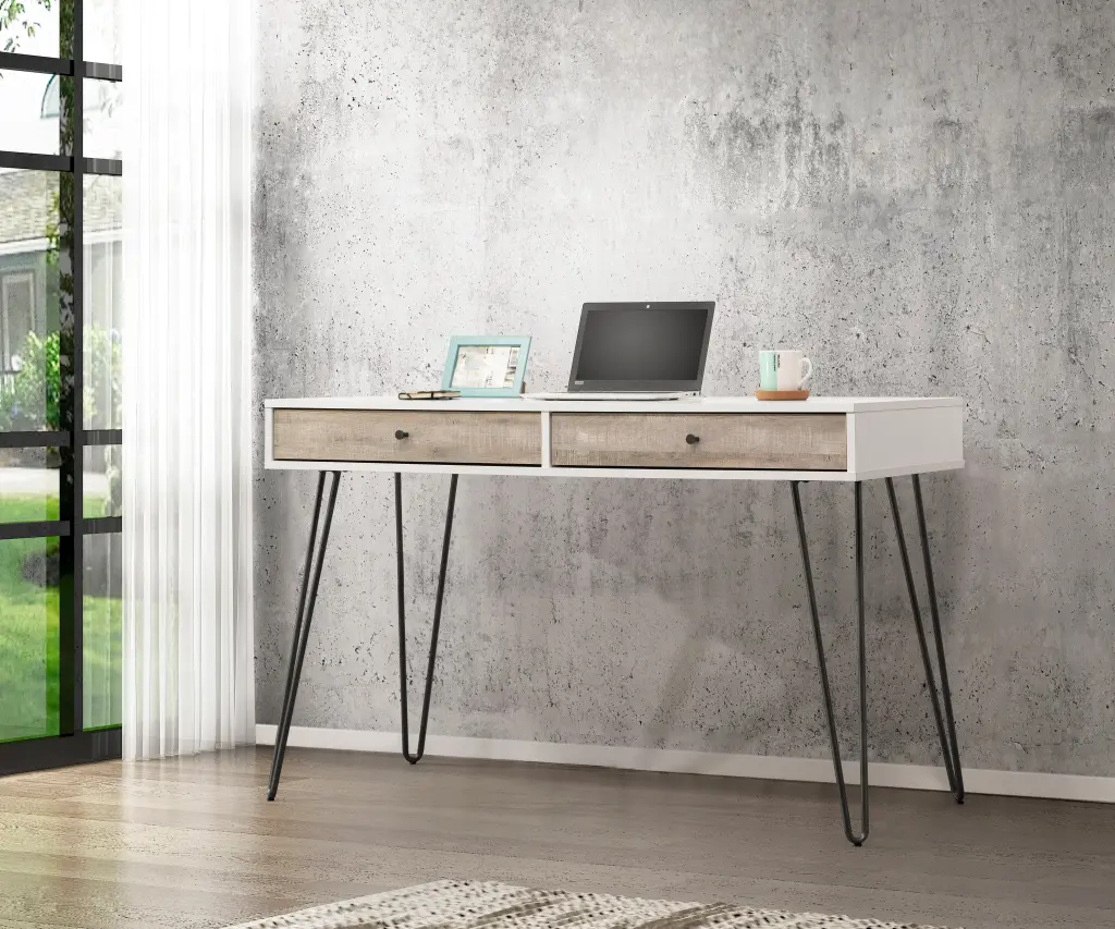 Taupe Oak Desk Taupe MDF Metal Frame Modern Writing Table Home Office ihomefurnishings