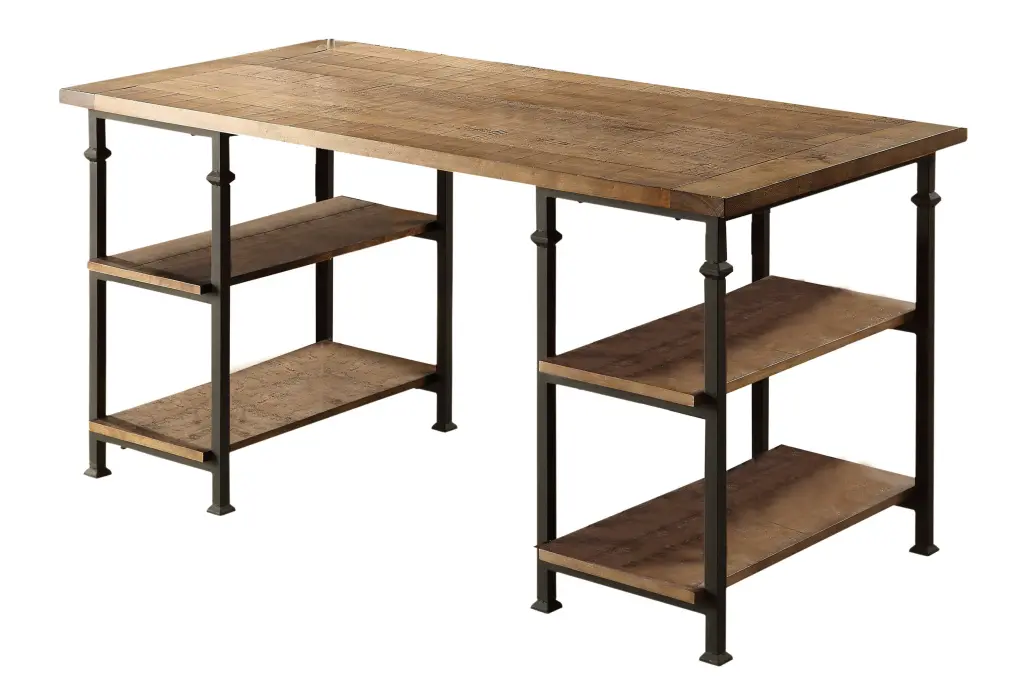 Vintage Industrial Writing Desk 4 Open Shelves Rustic Poplar Wood kanepe