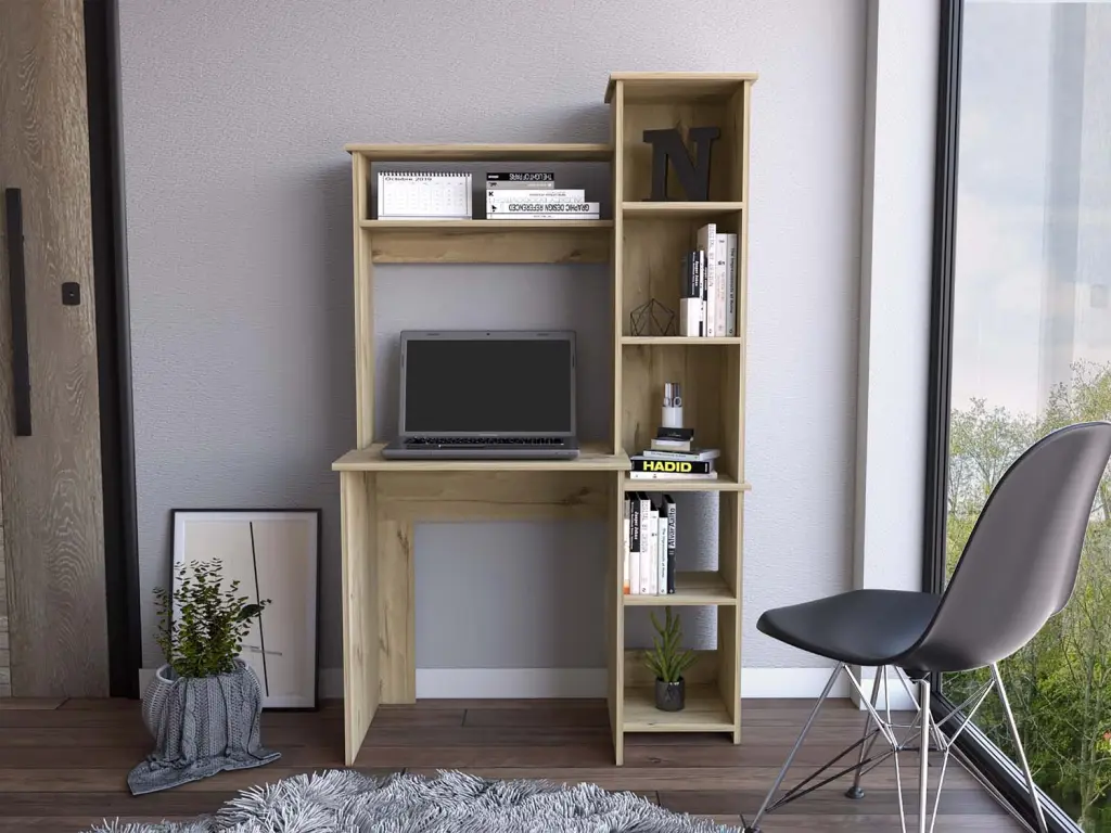 Nashville Writing Desk Six Shelves Beige Computer Desk Office Modern rta mubles colombia