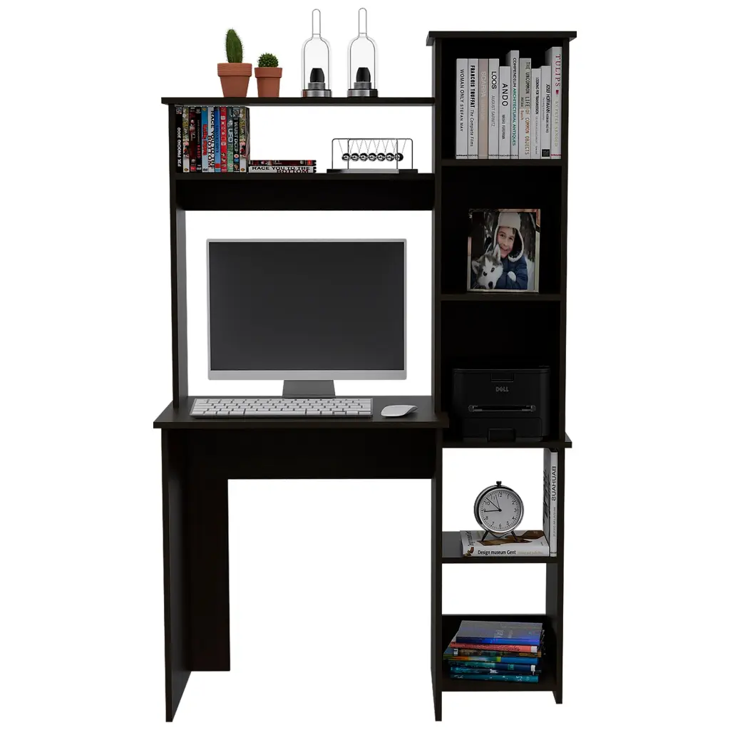 Nashville Writing Desk Six Shelves White Computer Desk Office Modern Furniture rta mubles colombia