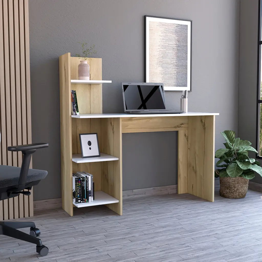 Toronto 120 Writing Desk White Pine Multicolor Particle Four Shelves rta mubles colombia