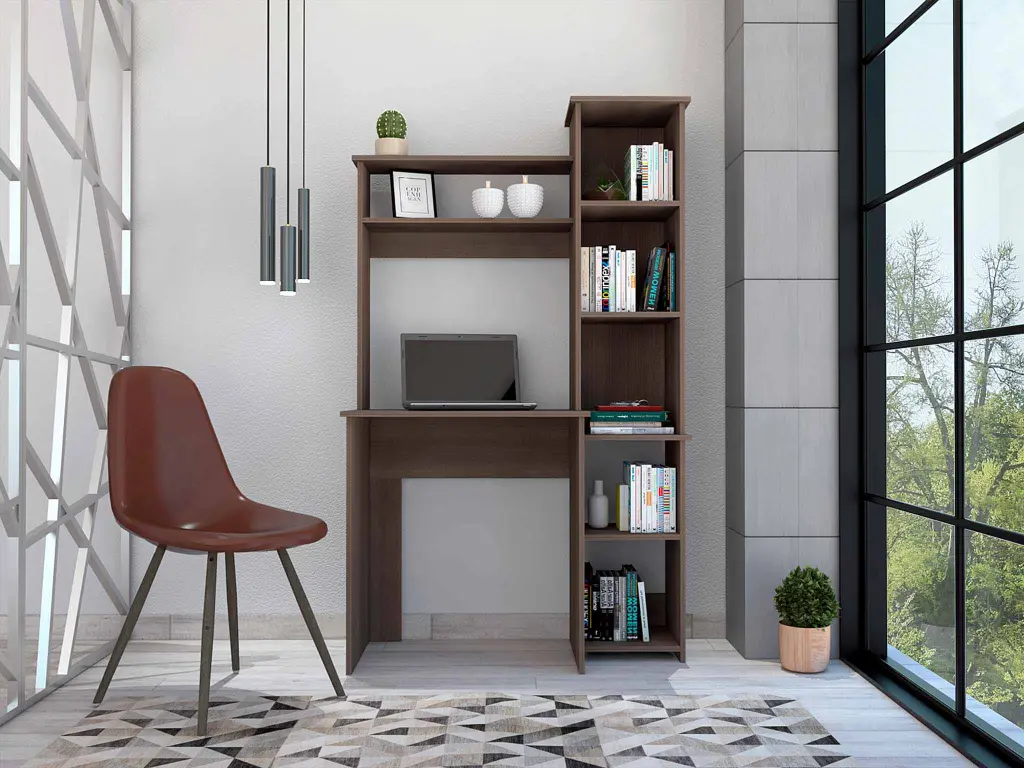 Nashville Writing Desk Six Shelves Brown MDF Engineered Wood rta muebles colombia