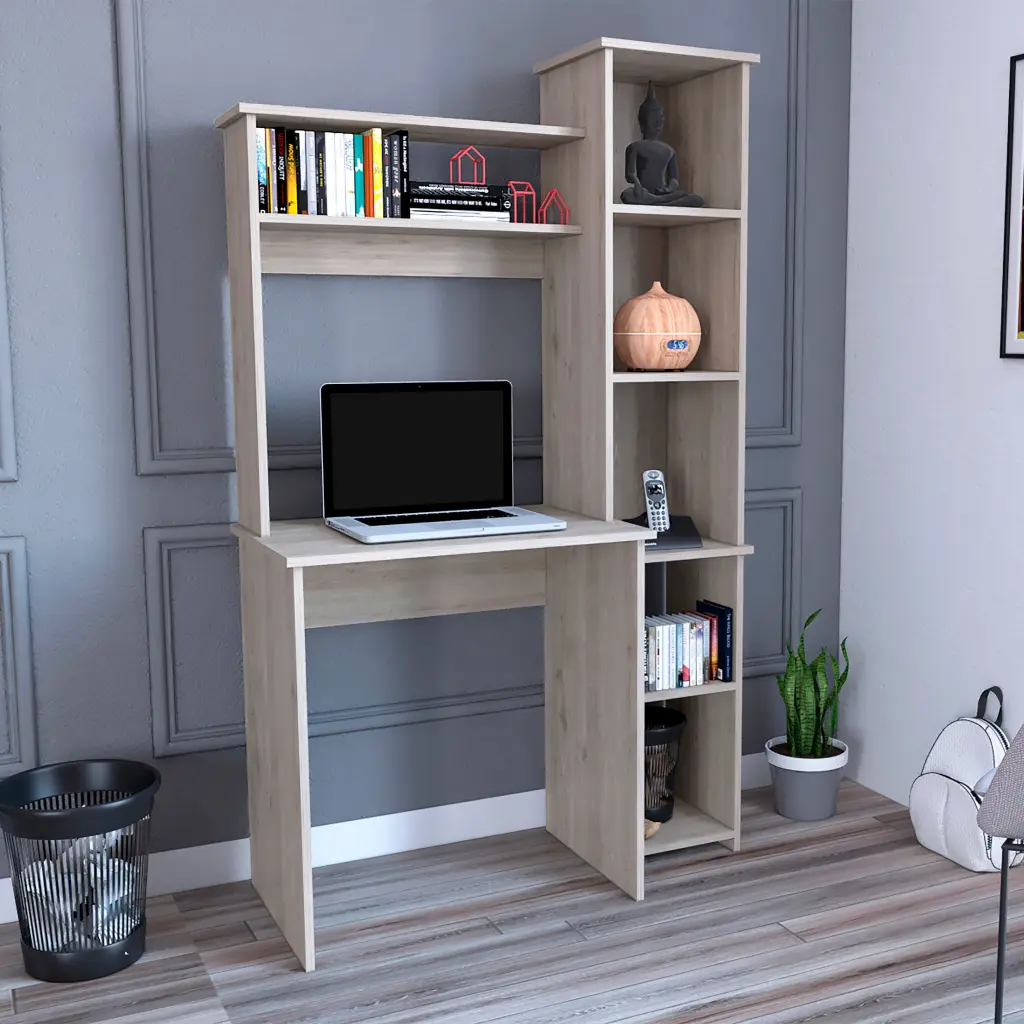 Versalles Writing Desk Two High Quality Shelves and Five Cubbies Light Gray rta muebles colombia