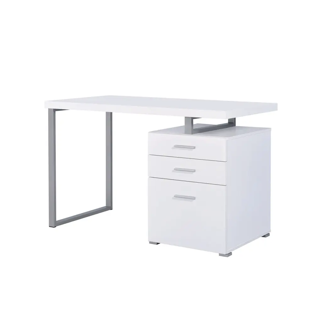 Writing Desk 3 Drawers White Modern Office Desk Storage simple relax