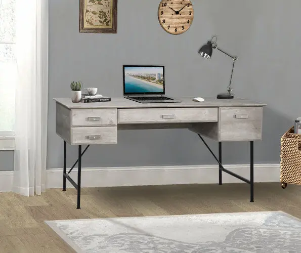 59" Writing Desk, Washed Gray Computer Table Keyboard Tray singularity