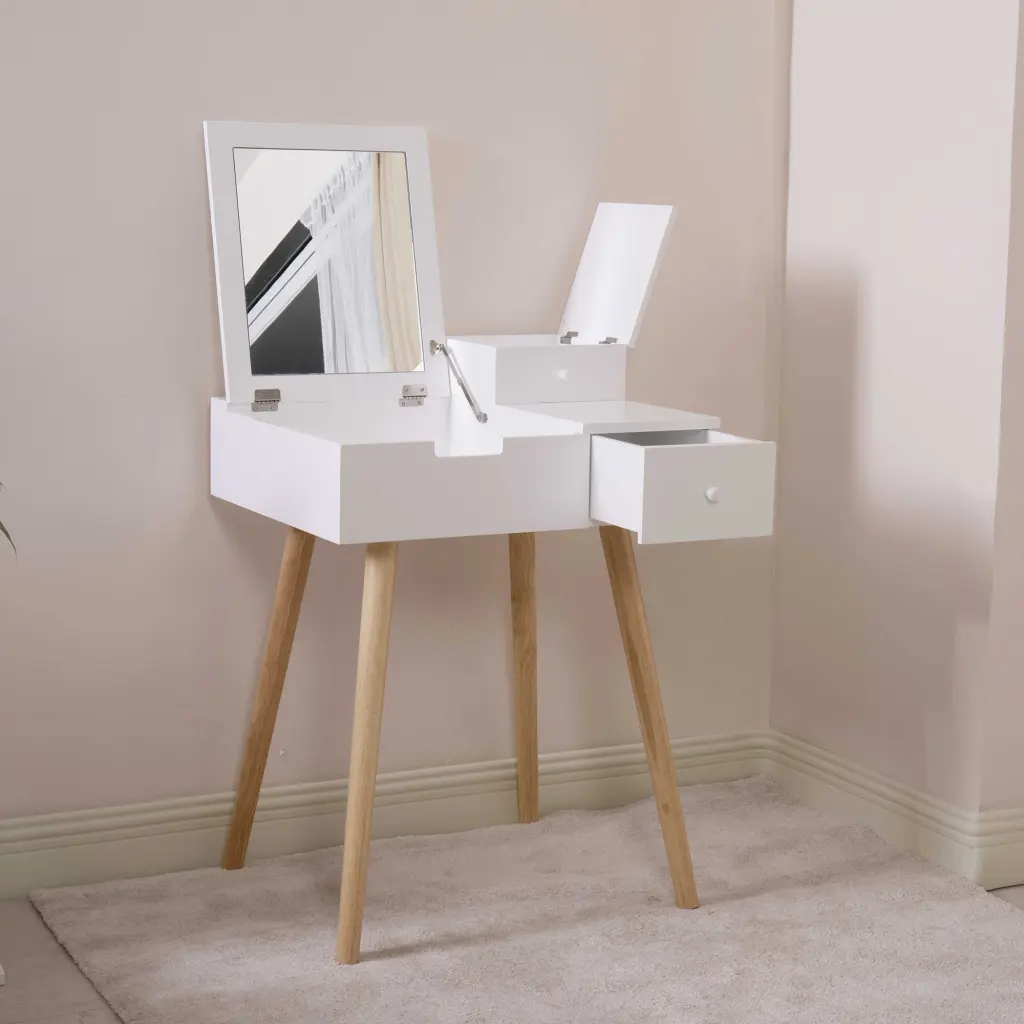 Wooden Vanity Desk Flip Top Mirror Writing Table Computer and Dressing smarthome furniture
