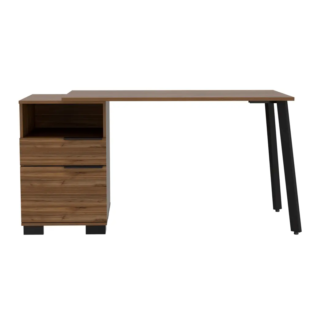 Congo Writing Desk Two Legs One Drawer Brown Computer Desk Floor Mount tuhome