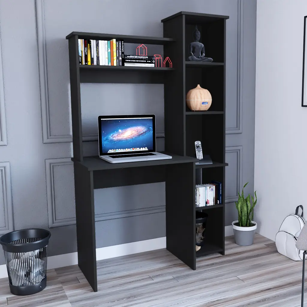 Versalles Writing Desk Two High Quality Shelves and Five Cubbies Black tuhome