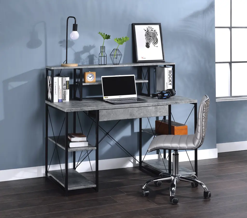 Amiel All Purpose Gray Finish Writing Desk - Modern Synthetic Timber Office Furniture urban nest