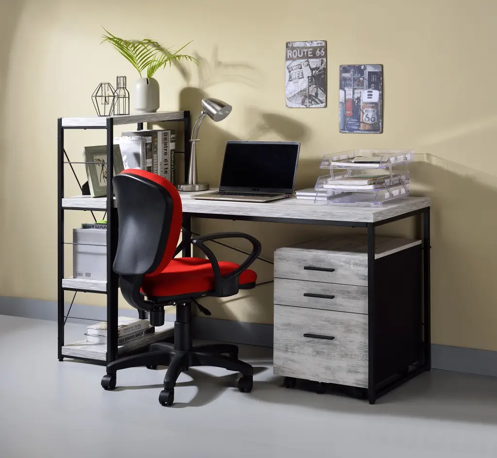 Bob Antique White & Black Finish Writing Desk Metal Frame urban nest