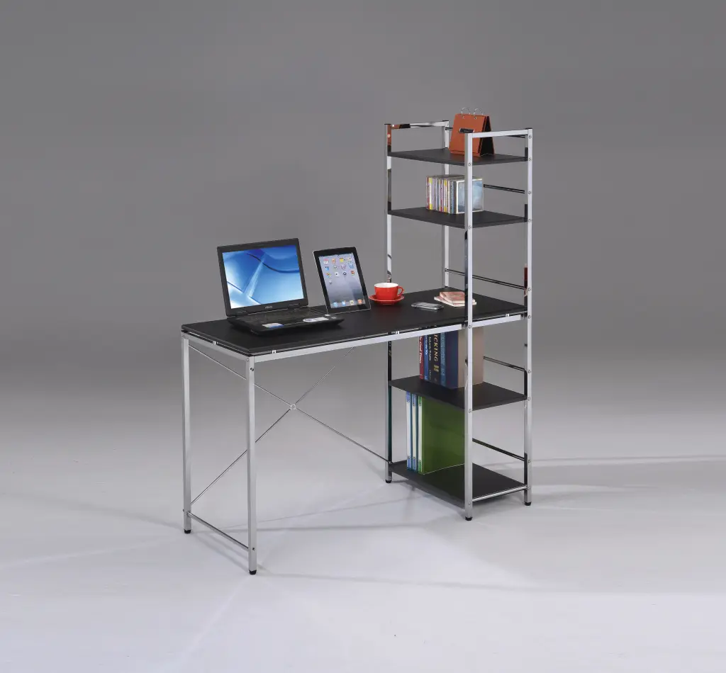 Elvis Black Chrome Finish Writing Desk Shelves Black Chrome Metal Modern Office Desk urban nest