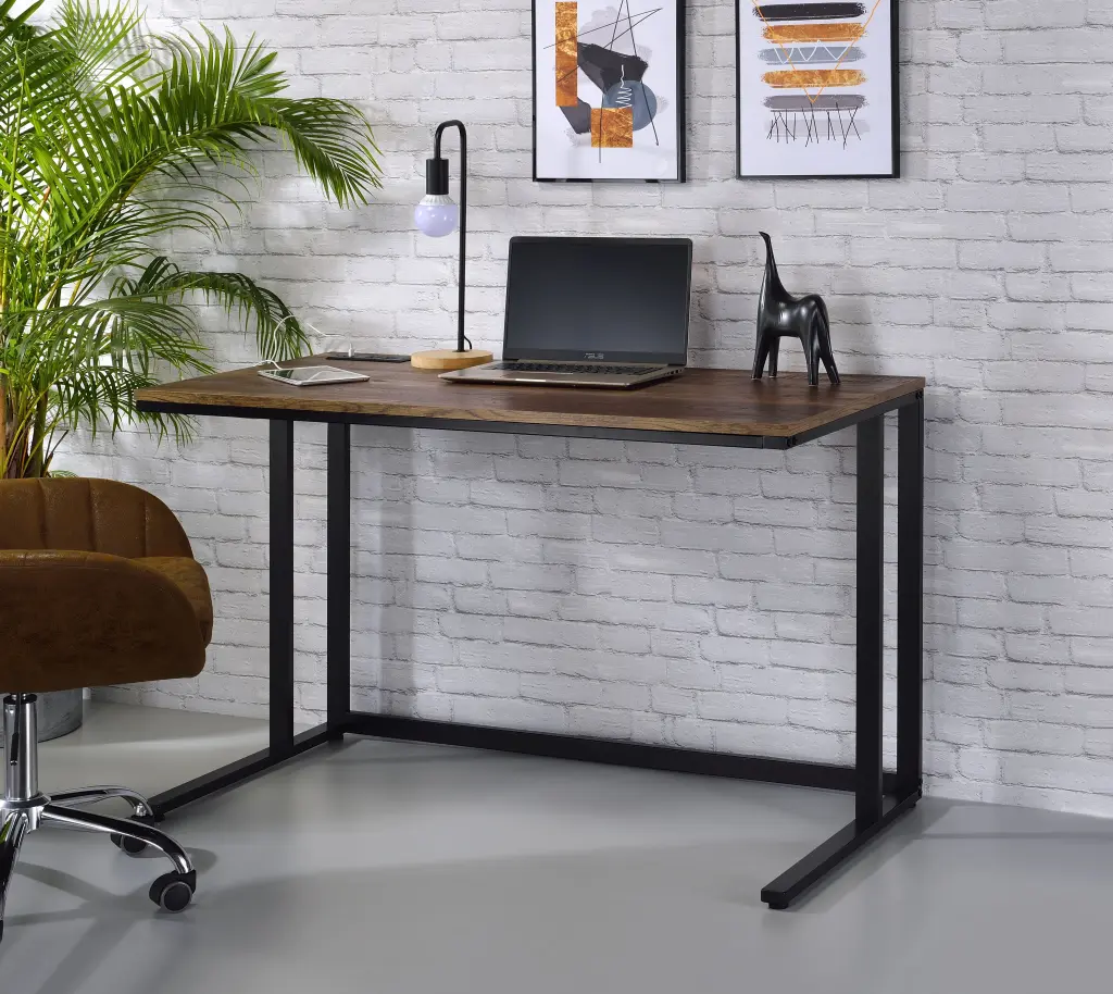 Tyrese Walnut & Black Finish Writing Desk USB Black Walnut Metal urban nest