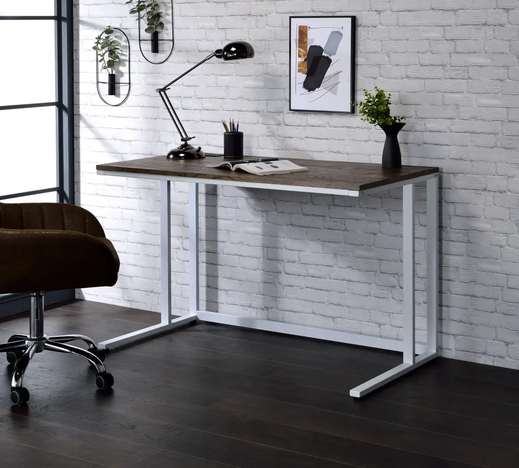 Tyrese Walnut & White Finish Writing Desk USB Port Modern Home Office Furniture urban nest