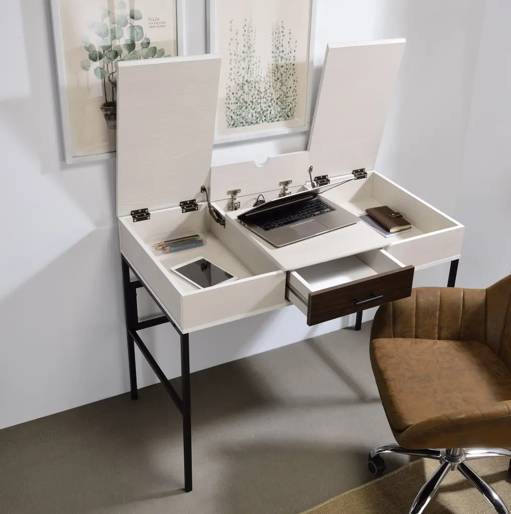 Verster Natural & Black Finish Writing Desk USB Port Black and Natural Metal urban nest