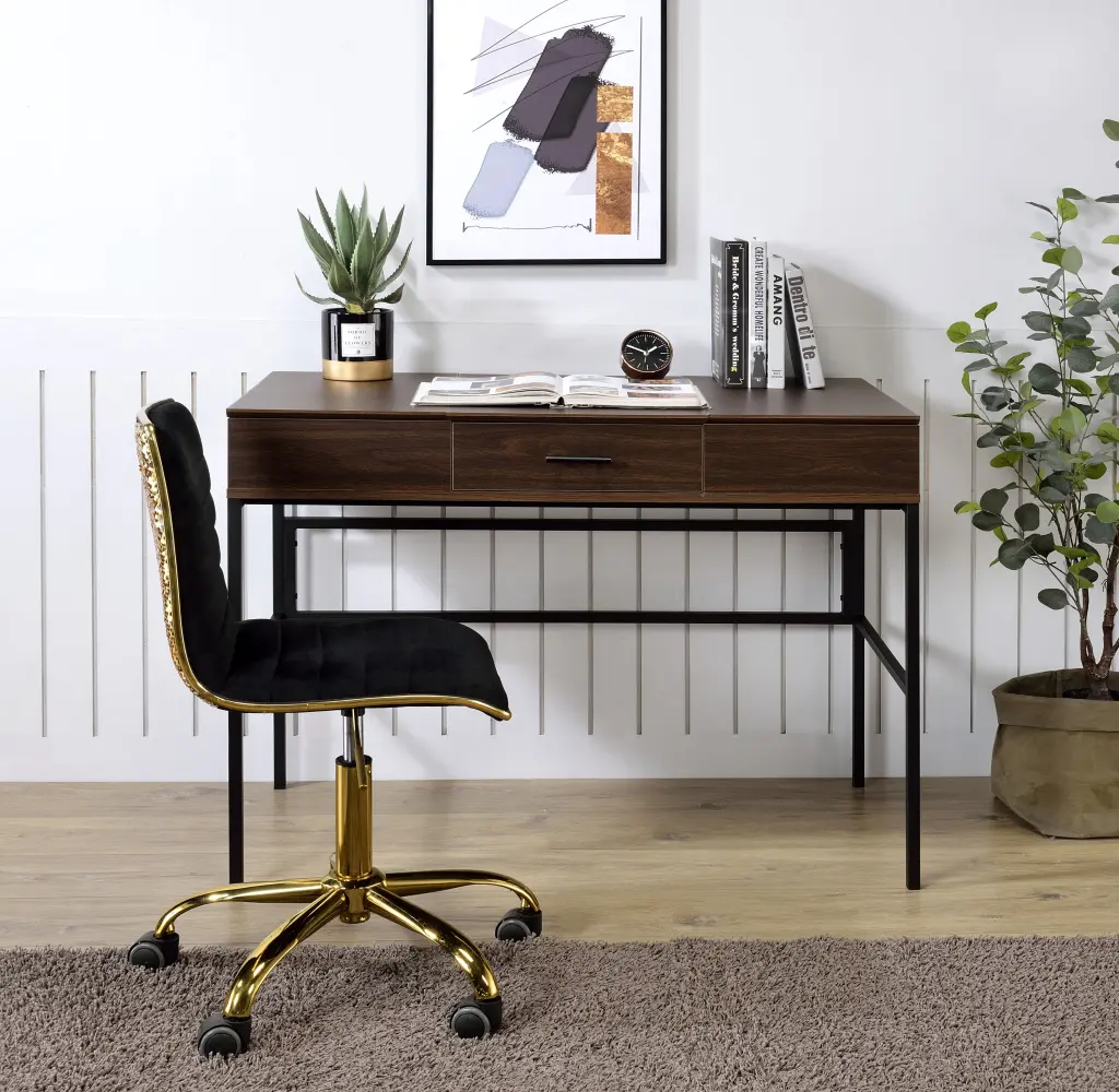 Verster Oak & Black Finish Writing Desk USB Port, Black Oak Metallic Synthetic urban nest