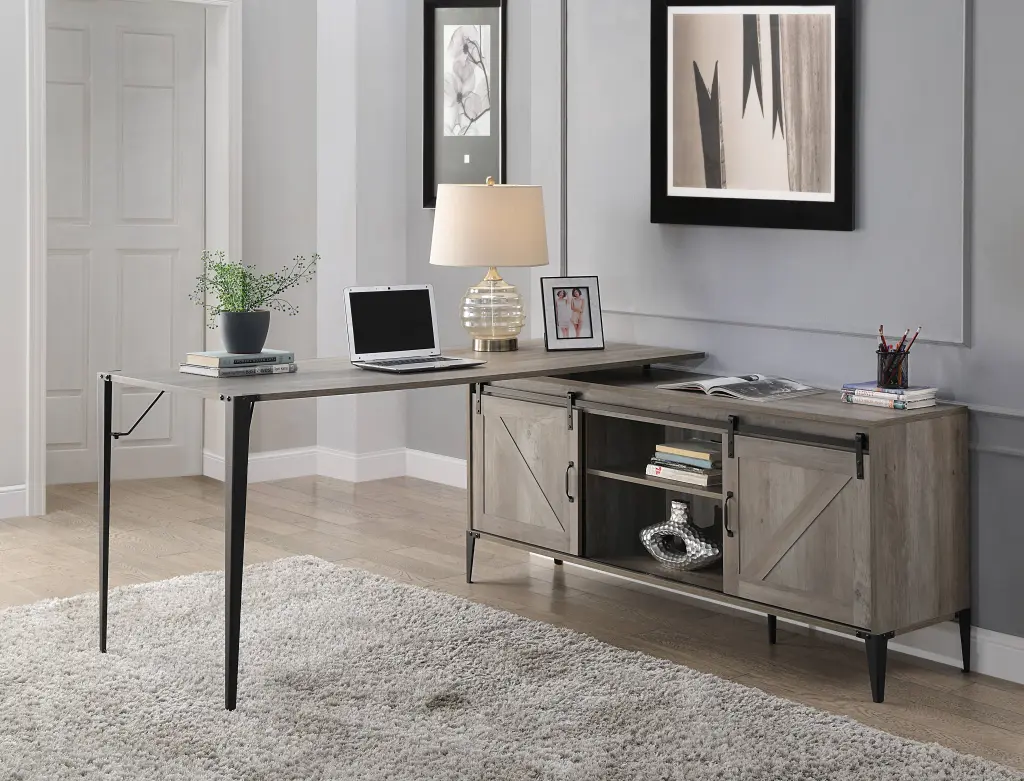 Zakawani Gray Oak and Black Finish Writing Desk Cabinet urban nest