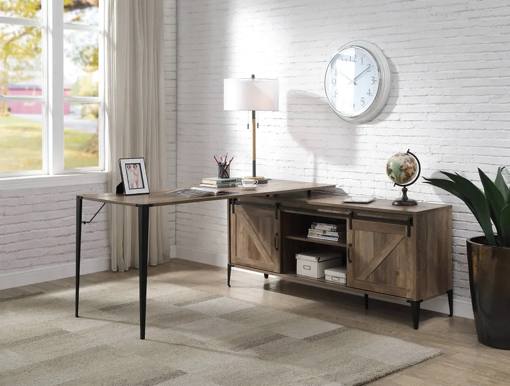 Zakwani Rustic Oak Black Finish Writing Desk Synthetic Wood urban nest